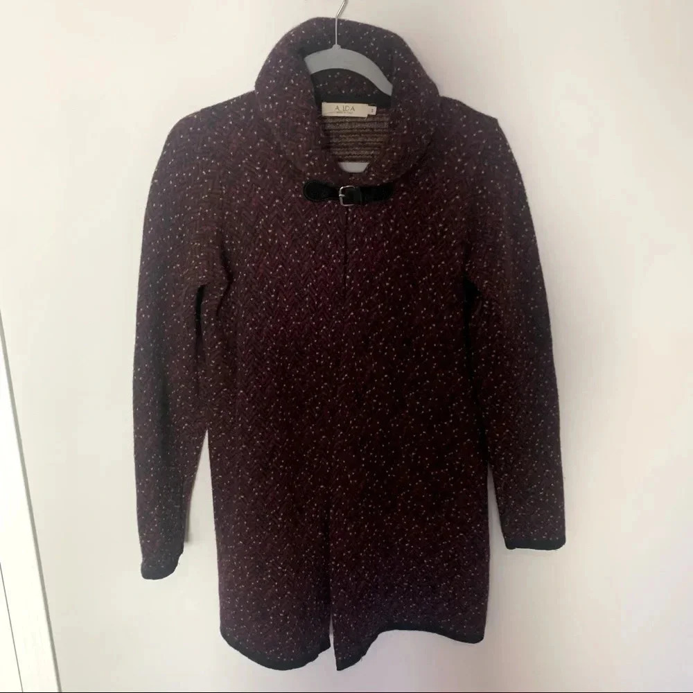 A. Ida Wool Blend Sweater Coat Boucle Style Burgendy Size Small